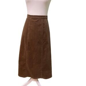 Vintage Y2K L.L. Bean Brown Corduroy A-Line Midi Skirt Size 12P Classic heritage